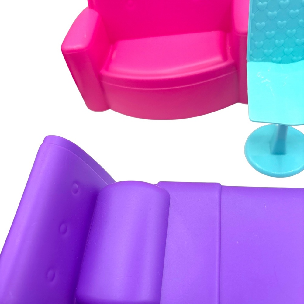 Barbie Dollhouse Furniture Lot Couch Bed Chairs Table Pink Purple - Picture 4 of 4